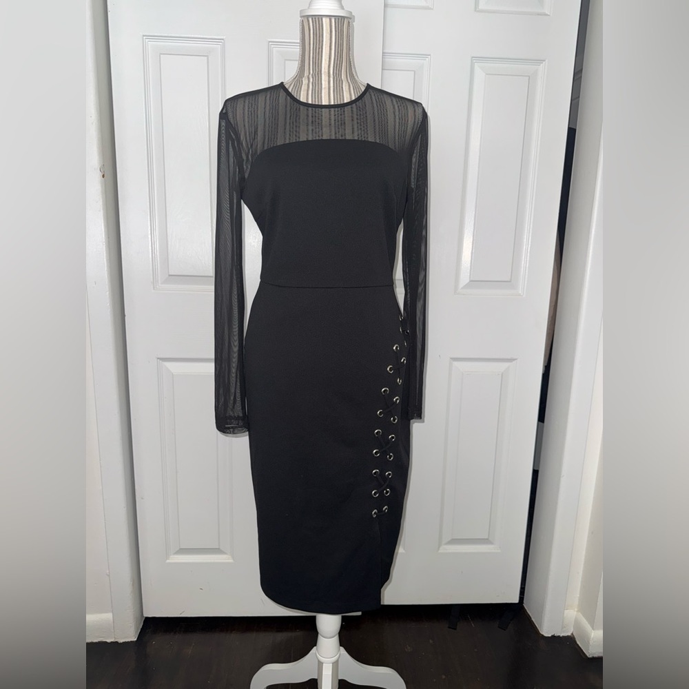 Bisou Bisou Black Mesh Sleeve Dress Size 8